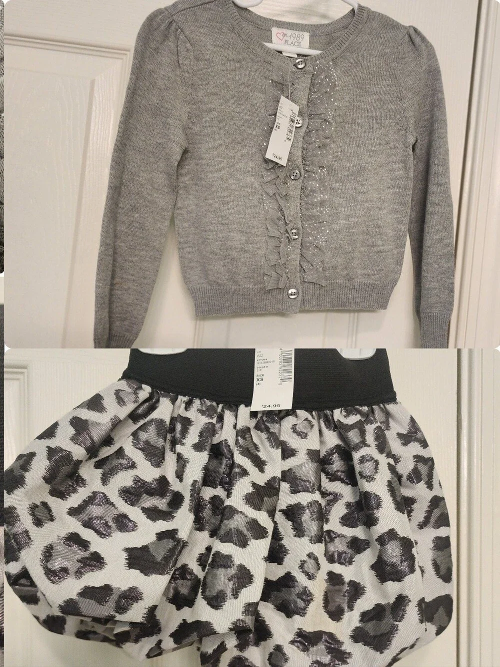 Children's Place 2 piece Leopard Bubble Skirt and Sweater size 4 (xs). NWT.